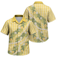 Aloha Puakenikeni Anthurium Pikake Lei Family Matching Short Sleeve Bodycon Dress and Hawaiian Shirt Gold Hawaiian Palaka Pattern LT9 Son's Shirt Gold - Polynesian Pride