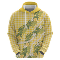 Aloha Puakenikeni Anthurium Pikake Lei Hoodie Gold Hawaiian Palaka Pattern