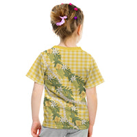 Aloha Puakenikeni Anthurium Pikake Lei Kid T Shirt Gold Hawaiian Palaka Pattern