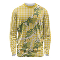 Aloha Puakenikeni Anthurium Pikake Lei Long Sleeve Shirt Gold Hawaiian Palaka Pattern