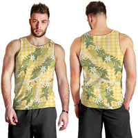 Aloha Puakenikeni Anthurium Pikake Lei Men Tank Top Gold Hawaiian Palaka Pattern