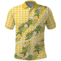 Aloha Puakenikeni Anthurium Pikake Lei Polo Shirt Gold Hawaiian Palaka Pattern