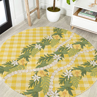 Aloha Puakenikeni Anthurium Pikake Lei Round Carpet Gold Hawaiian Palaka Pattern
