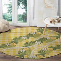 Aloha Puakenikeni Anthurium Pikake Lei Round Carpet Gold Hawaiian Palaka Pattern