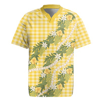 Aloha Puakenikeni Anthurium Pikake Lei Rugby Jersey Gold Hawaiian Palaka Pattern