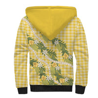Aloha Puakenikeni Anthurium Pikake Lei Sherpa Hoodie Gold Hawaiian Palaka Pattern