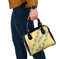 Aloha Puakenikeni Anthurium Pikake Lei Shoulder Handbag Gold Hawaiian Palaka Pattern