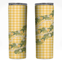 Aloha Puakenikeni Anthurium Pikake Lei Skinny Tumbler Gold Hawaiian Palaka Pattern