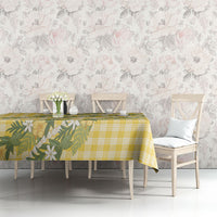 Aloha Puakenikeni Anthurium Pikake Lei Tablecloth Gold Hawaiian Palaka Pattern