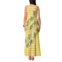 Aloha Puakenikeni Anthurium Pikake Lei Tank Maxi Dress Gold Hawaiian Palaka Pattern