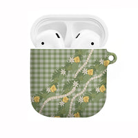 Aloha Puakenikeni Anthurium Pikake Lei AirPods Case Green Hawaiian Palaka Pattern