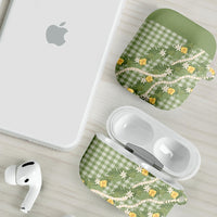 Aloha Puakenikeni Anthurium Pikake Lei AirPods Case Green Hawaiian Palaka Pattern
