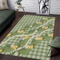 Aloha Puakenikeni Anthurium Pikake Lei Area Rug Green Hawaiian Palaka Pattern