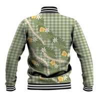 Aloha Puakenikeni Anthurium Pikake Lei Baseball Jacket Green Hawaiian Palaka Pattern