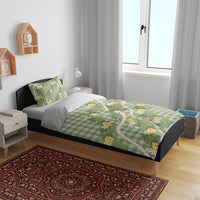 Aloha Puakenikeni Anthurium Pikake Lei Bedding Set Green Hawaiian Palaka Pattern