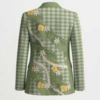Aloha Puakenikeni Anthurium Pikake Lei Blazer Green Hawaiian Palaka Pattern