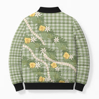 Aloha Puakenikeni Anthurium Pikake Lei Bomber Puffer Jacket Green Hawaiian Palaka Pattern