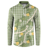 Aloha Puakenikeni Anthurium Pikake Lei Button Sweatshirt Green Hawaiian Palaka Pattern