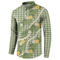 Aloha Puakenikeni Anthurium Pikake Lei Button Sweatshirt Green Hawaiian Palaka Pattern