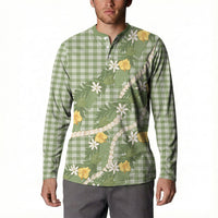 Aloha Puakenikeni Anthurium Pikake Lei Button Sweatshirt Green Hawaiian Palaka Pattern