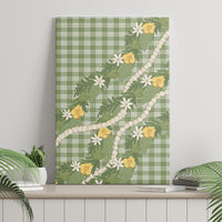 Aloha Puakenikeni Anthurium Pikake Lei Canvas Wall Art Green Hawaiian Palaka Pattern