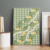 Aloha Puakenikeni Anthurium Pikake Lei Canvas Wall Art Green Hawaiian Palaka Pattern