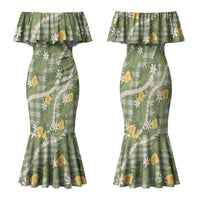 Aloha Puakenikeni Anthurium Pikake Lei Family Matching Mermaid Dress and Hawaiian Shirt Green Hawaiian Palaka Pattern LT9 Mom's Dress Green - Polynesian Pride