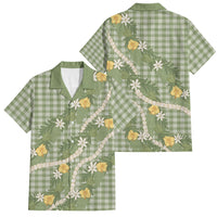 Aloha Puakenikeni Anthurium Pikake Lei Family Matching Mermaid Dress and Hawaiian Shirt Green Hawaiian Palaka Pattern LT9 Dad's Shirt - Short Sleeve Green - Polynesian Pride