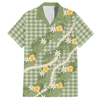 Aloha Puakenikeni Anthurium Pikake Lei Family Matching Mermaid Dress and Hawaiian Shirt Green Hawaiian Palaka Pattern