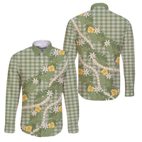 Aloha Puakenikeni Anthurium Pikake Lei Family Matching Off Shoulder Short Dress and Hawaiian Shirt Green Hawaiian Palaka Pattern LT9 Dad's Shirt - Long Sleeve Green - Polynesian Pride