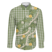 Aloha Puakenikeni Anthurium Pikake Lei Family Matching Summer Maxi Dress and Hawaiian Shirt Green Hawaiian Palaka Pattern