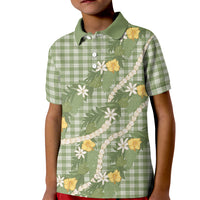 Aloha Puakenikeni Anthurium Pikake Lei Kid Polo Shirt Green Hawaiian Palaka Pattern