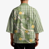 Aloha Puakenikeni Anthurium Pikake Lei Kimono Green Hawaiian Palaka Pattern