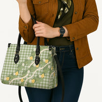 Aloha Puakenikeni Anthurium Pikake Lei Leather Bag Green Hawaiian Palaka Pattern