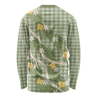 Aloha Puakenikeni Anthurium Pikake Lei Long Sleeve Shirt Green Hawaiian Palaka Pattern