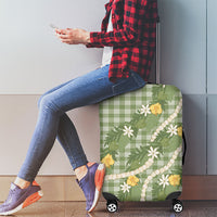 Aloha Puakenikeni Anthurium Pikake Lei Luggage Cover Green Hawaiian Palaka Pattern