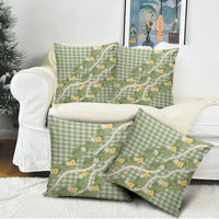 Aloha Puakenikeni Anthurium Pikake Lei Pillow Cover Green Hawaiian Palaka Pattern