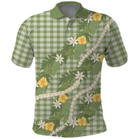 Aloha Puakenikeni Anthurium Pikake Lei Polo Shirt Green Hawaiian Palaka Pattern