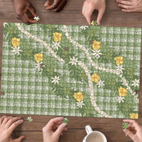Aloha Puakenikeni Anthurium Pikake Lei Puzzle Green Hawaiian Palaka Pattern
