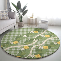Aloha Puakenikeni Anthurium Pikake Lei Round Carpet Green Hawaiian Palaka Pattern