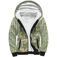 Aloha Puakenikeni Anthurium Pikake Lei Sherpa Hoodie Green Hawaiian Palaka Pattern
