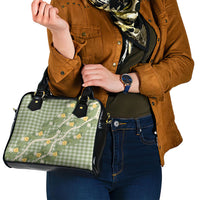 Aloha Puakenikeni Anthurium Pikake Lei Shoulder Handbag Green Hawaiian Palaka Pattern