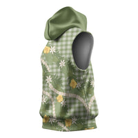 Aloha Puakenikeni Anthurium Pikake Lei Sleeveless Hoodie Green Hawaiian Palaka Pattern