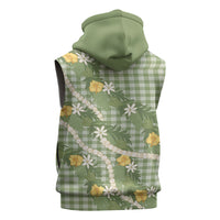 Aloha Puakenikeni Anthurium Pikake Lei Sleeveless Zip Hoodie Green Hawaiian Palaka Pattern