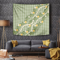Aloha Puakenikeni Anthurium Pikake Lei Tapestry Green Hawaiian Palaka Pattern