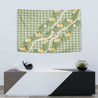 Aloha Puakenikeni Anthurium Pikake Lei Tapestry Green Hawaiian Palaka Pattern