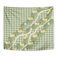 Aloha Puakenikeni Anthurium Pikake Lei Tapestry Green Hawaiian Palaka Pattern