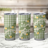 Aloha Puakenikeni Anthurium Pikake Lei Tumbler Cup Green Hawaiian Palaka Pattern
