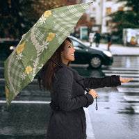 Aloha Puakenikeni Anthurium Pikake Lei Umbrella Green Hawaiian Palaka Pattern