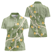 Aloha Puakenikeni Anthurium Pikake Lei Women Polo Shirt Green Hawaiian Palaka Pattern